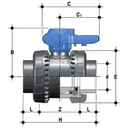PVC hollanderes gömbcsap, 32 mm-s csőhöz