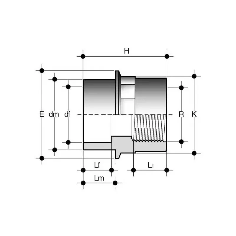 PVC karmantyú 20/16 mm-es csőhöz, 1/2" belső menettel