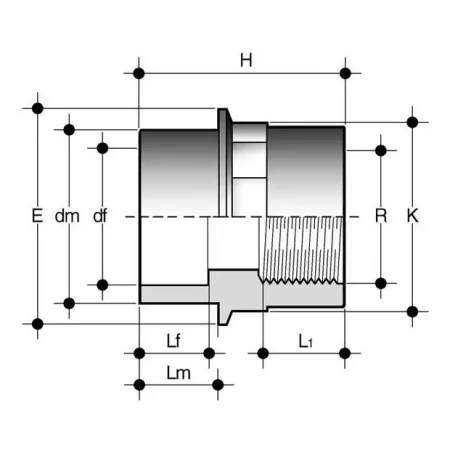 PVC karmantyú 20/16 mm-es csőhöz, 1/2" belső menettel
