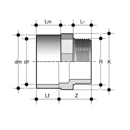 PVC karmantyú 20/16 mm-es csőhöz, 1/2" külső menettel
