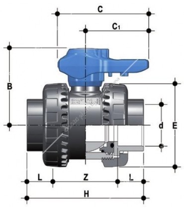PVC hollanderes gömbcsap, 32 mm-s csőhöz