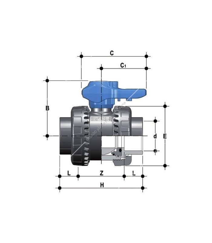 PVC hollanderes gömbcsap, 63 mm-s csőhöz