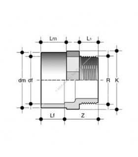 PVC karmantyú 20/16 mm-es csőhöz, 3/8" külső menettel