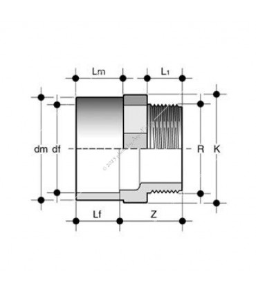 PVC karmantyú 20/16 mm-es csőhöz, 3/8" külső menettel