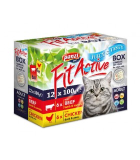 FitActive Cat FitaBox - alutasakos nedves eledel (6*marha és bárány, 6*csirke és kacsa) - 12x100 g