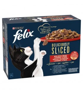 Felix Deliciously Sliced - nedves macskaeledel (marha, csirke, kacsa, pulyka) - 12x80 g