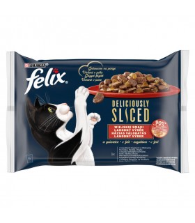 Felix Deliciously Sliced - nedves macskaeledel (marha, csirke, kacsa, pulyka) - 4x80 g