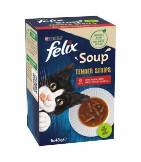 Felix Soup Tender Strips macskaeledel szószban (marha, csirke, bárány szószban) - 6x48 g