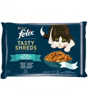 Felix Tasty Shreds macskaeledel szószban (halas válogatás) - 4x80 g