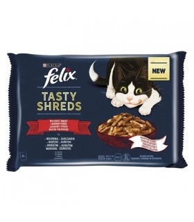Felix Tasty Shreds macskaeledel szószban (házias válogatás) - 4x80 g