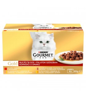 Gourmet Gold falatok macskaeledel szószban Multipack (húsos válogatás) - 4x85 g