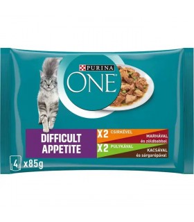 Purina ONE Difficult Appetite - alutasakos macskaeledel (csirke, pulyka, marha, zöldbab) - 4x85 g