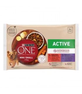 Purina ONE Mini-Small Active - nedves eledel kutyáknak (marha, kacsa szószban) - 4x85 g