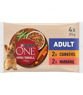 Purina ONE Mini-Small Adult - nedves eledel kutyáknak (marha, csirke szószban) - 4x85 g