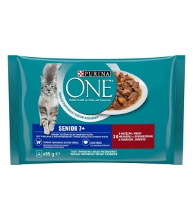 Purina ONE Senior 7+ Mini Filé - nedves eledel idős macskáknak (marha, sárgarépa) - 4x85 g