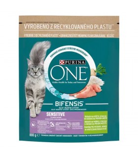 Purina ONE Sensitive Bifensis - száraztáp érzékeny emésztésű macskáknak (pulyka, rizs) - 4x85 g