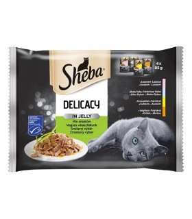 Sheba Delicacy in Jelly - alutasakos macskaeledel (lazac, csirke, pulyka, fehér hal) - 4x85 g