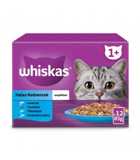 Whiskas alutasakos 1+ halas válogatás (lazac, tonhal, tőkehal, fehérhal aszpikban) - 12x85 g