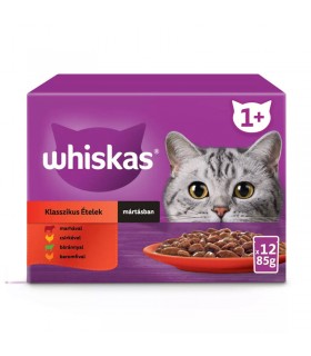 Whiskas alutasakos 1+ húsos válogatás (marha, csirke, bárány, baromfi szószban) - 12x85 g