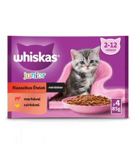 Whiskas Junior Classic Meals - eledel kölyök macskáknak (marha, csirke) - 4x85 g