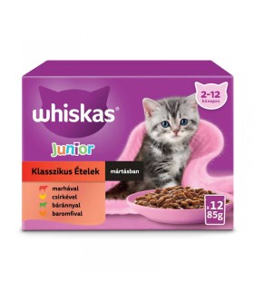Whiskas Junior Classic Meals - eledel kölyök macskáknak (marha, csirke, bárány, baromfi) - 12x85 g