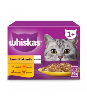 Whiskas Poultry feasts 1+ - nedves macskaeledel aszpikban (csirke, pulyka, kacsa, baromfi) - 12x85 g