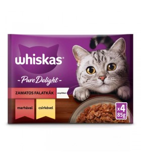 Whiskas Pure Delight Adult 1+ - nedves macskaeledel aszpikban (marha, csirke) - 4x85 g
