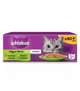 Whiskas Selection Menu 1+ - nedves macskaeledel aszpikban (tonhal, lazac, csirke, marha) - 40x100 g
