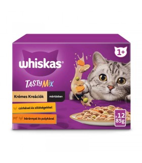 Whiskas Tasty Mix 1+ - nedves macskaeledel mártásban (csirke, zöldség, bárány, pulyka) - 12x85 g