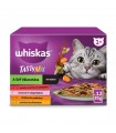 Whiskas Tasty Mix 1+ - nedves macskaeledel mártásban (marha, baromfi-zöldség, lazac-répa) - 12x85 g