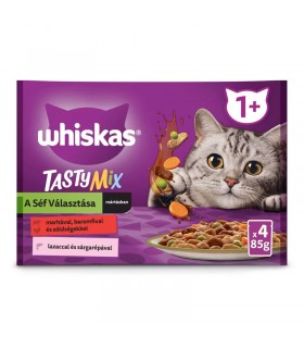Whiskas Tasty Mix 1+ - nedves macskaeledel mártásban (marha, baromfi-zöldség, lazac-répa) - 4x85 g