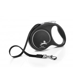 Flexi Black Design "L" - szalagos automata póráz (5 m) max. 50 kg - ezüst
