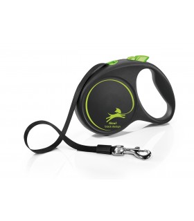 Flexi Black Design "L" - szalagos automata póráz (5 m) max. 50 kg - zöld