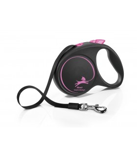 Flexi Black Design "L" - szalagos automata póráz (5 m) max. 50 kg - pink