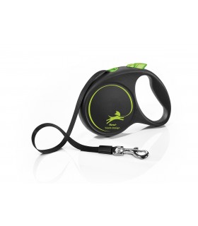 Flexi Black Design "M" - szalagos automata póráz (5 m) max. 25 kg - zöld