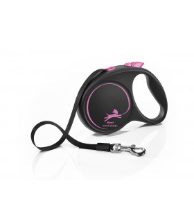 Flexi Black Design "M" - szalagos automata póráz (5 m) max. 25 kg - pink
