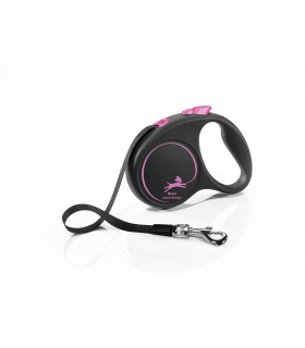 Flexi Black Design "S" - szalagos automata póráz (5 m) max. 15 kg - pink