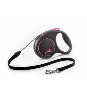 Flexi Black Design "M" - zsinóros automata póráz (5 m) max. 20 kg - pink