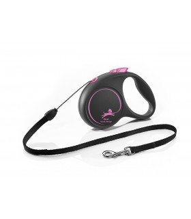 Flexi Black Design "S" - zsinóros automata póráz (5 m) max. 12 kg - pink