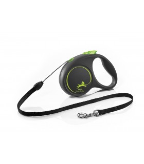 Flexi Black Design "S" - zsinóros automata póráz (5 m) max. 12 kg - zöld
