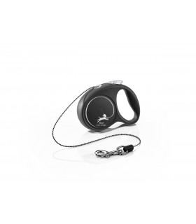 Flexi Black Design "XS" - zsinóros automata póráz (3 m) max. 8 kg - ezüst