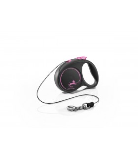Flexi Black Design "XS" - zsinóros automata póráz (3 m) max. 8 kg - pink