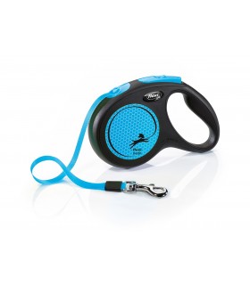 Flexi New Neon "M" - szalagos automata póráz (5 m) max. 25 kg - kék