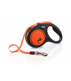 Flexi New Neon "M" - szalagos automata póráz (5 m) max. 25 kg - narancs