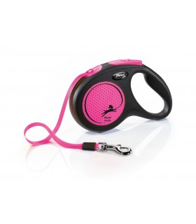 Flexi New Neon "M" - szalagos automata póráz (5 m) max. 25 kg - pink