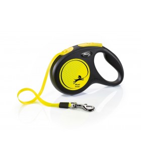 Flexi New Neon "M" - szalagos automata póráz (5 m) max. 25 kg - sárga