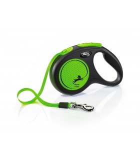 Flexi New Neon "M" - szalagos automata póráz (5 m) max. 25 kg - zöld