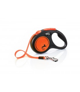 Flexi New Neon "S" - szalagos automata póráz (5 m) max. 15 kg - narancs