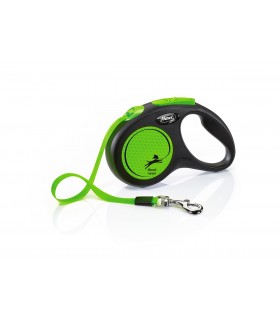 Flexi New Neon "S" - szalagos automata póráz (5 m) max. 15 kg - zöld