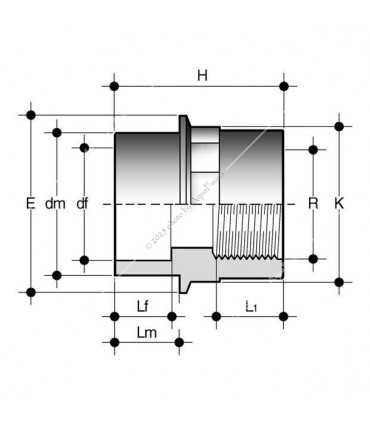 PVC karmantyú 20/16 mm-es csőhöz, 1/2" belső menettel